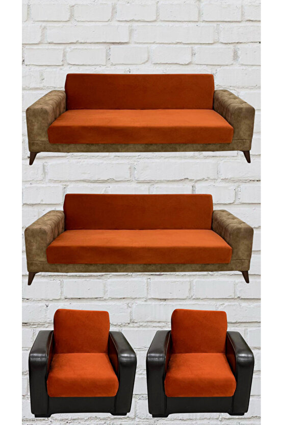 3+3+1+1 İtalyan Süet Kolsuz Koltuk Örtüsü (KİREMİT RENK)