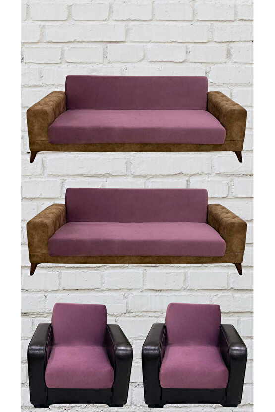 3+3+1+1 İtalyan Süet Kolsuz Koltuk Örtüsü (GÜLKURUSU RENK)