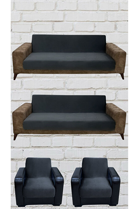 3+3+1+1 İtalyan Süet Kolsuz Koltuk Örtüsü (ANTRASİT RENK)