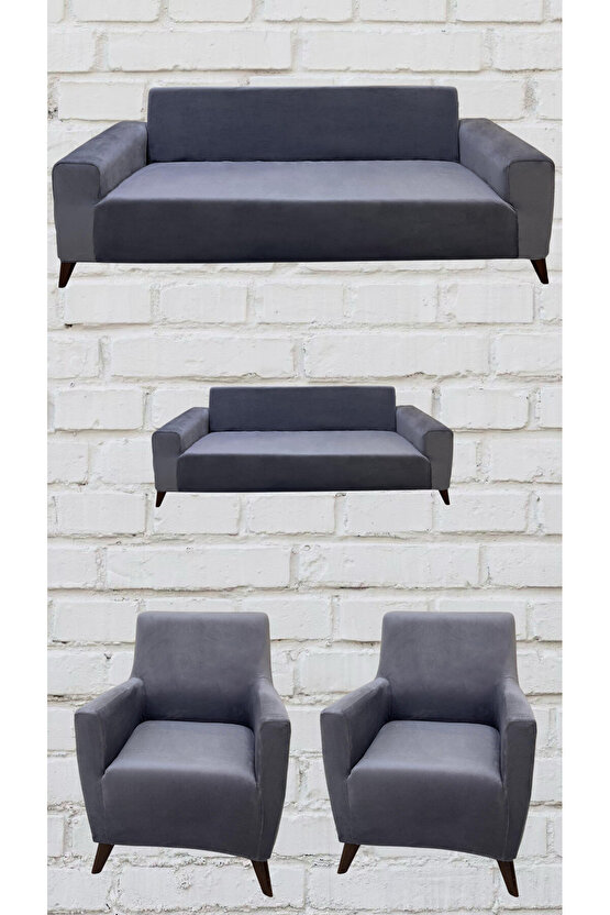 3+2+1+1 İtalyan Süet Koltuk Örtüsü (KOYU GRİ RENK)