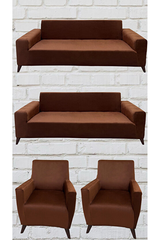 3+3+1+1 İtalyan Süet Koltuk Örtüsü(KAHVERENGİ)