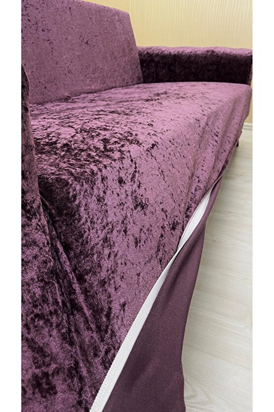 Parlak Kadife Kumaş Standart Sandalye Kılıfı MÜRDÜM RENK (6 ADET)