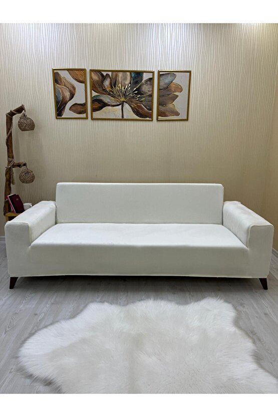 3Lü Koltuk İtalyan Süet Koltuk Örtüsü(KREM)