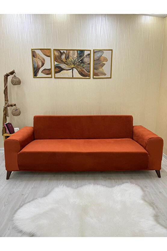 3Lü Koltuk İtalyan Süet Koltuk Örtüsü(KİREMİT)