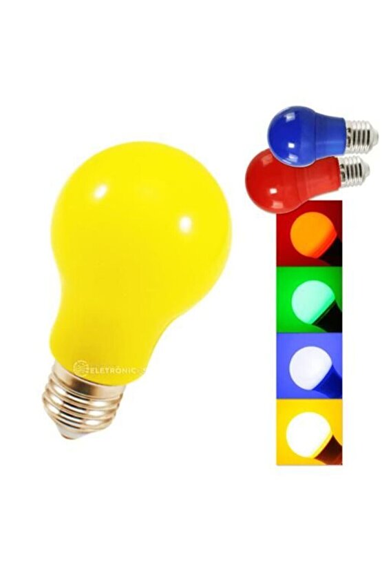 1er Adet Toplam 4 Tane Sarı, Kırmızı, Mavi, Yeşil Renk 10 Watt E27 Duy Led Ampul 4lü Renkli Ampul