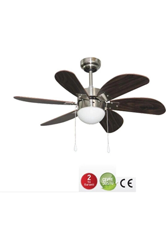 60 Watt, 6 Kanatlı, 30 İnç, Kumandasız Tavan Vantilatörü, E27 Duylu Avize Tipi Tavan Vantilatörü