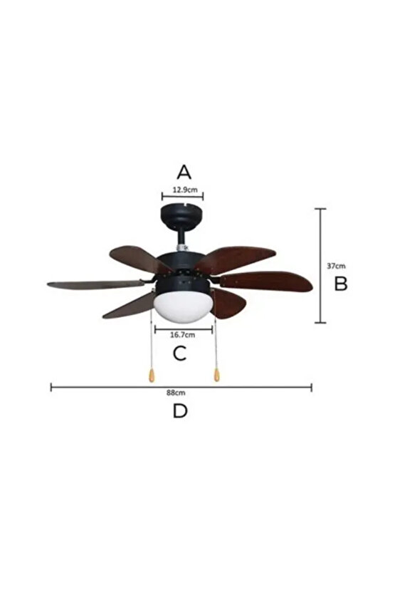 60 Watt, 6 Kanatlı, 30 İnç, Kumandasız Tavan Vantilatörü, E27 Duylu Avize Tipi Tavan Vantilatörü