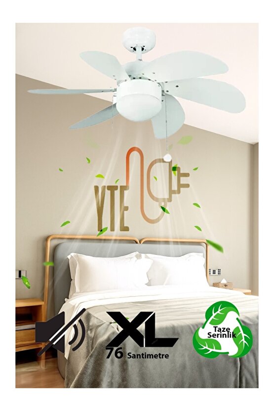 60 Watt, 6 Kanatlı, 30 İnç, Kumandasız Tavan Vantilatörü, E27 Duylu Avize Tipi Tavan Vantilatörü