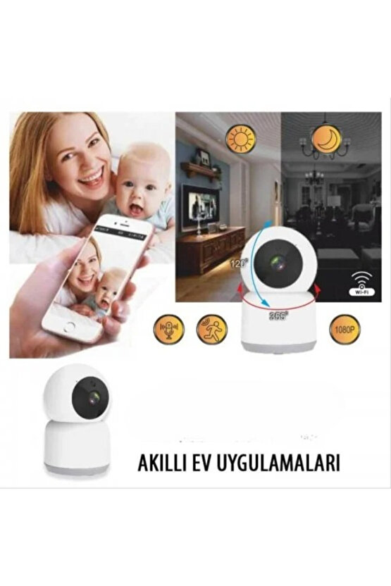 360 Derece Dönebilen Full HD - 1080P Wi - Fi Akıllı IP Kamera Bebek Odası, Salon, Güvenlik Kamerası