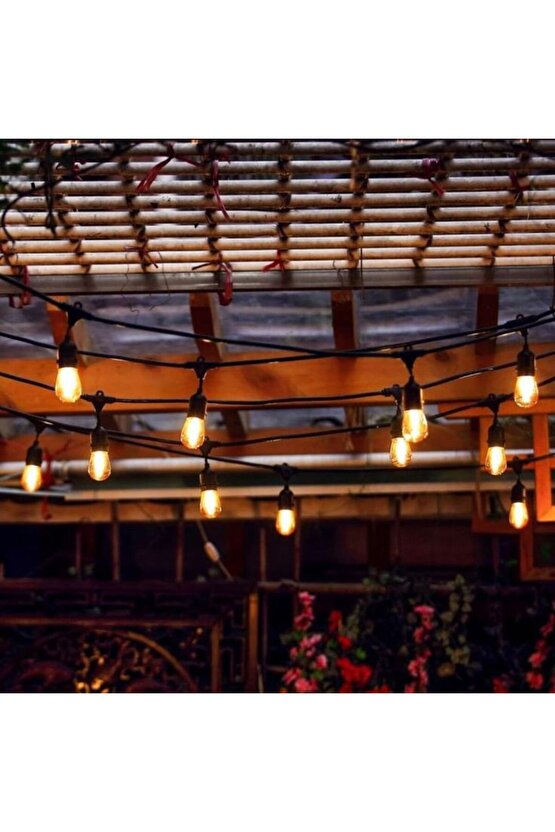 5 Metre 10 Duylu Eklenebilir Sıralı Bahçe, Kafe, Teras, Balkon Armatürü IP64 İç Dış Mekan (Ampulsüz)