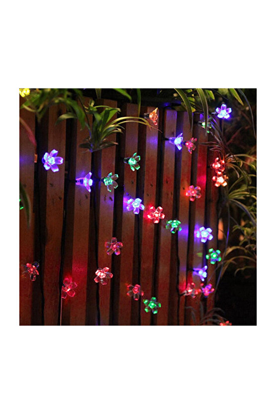 Güneş Enerjili, 20 Watt, RGB, 5 Metre 7 Modlu Işık Zinciri, Güneş Enerjili 5 Metre Çiçek Bahçesi