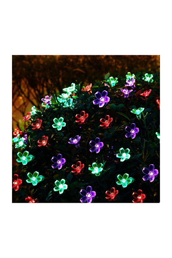 Güneş Enerjili, 20 Watt, RGB, 5 Metre 7 Modlu Işık Zinciri, Güneş Enerjili 5 Metre Çiçek Bahçesi
