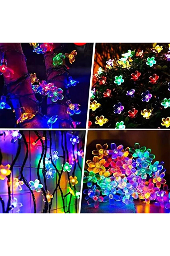 Güneş Enerjili, 20 Watt, RGB, 5 Metre 7 Modlu Işık Zinciri, Güneş Enerjili 5 Metre Çiçek Bahçesi