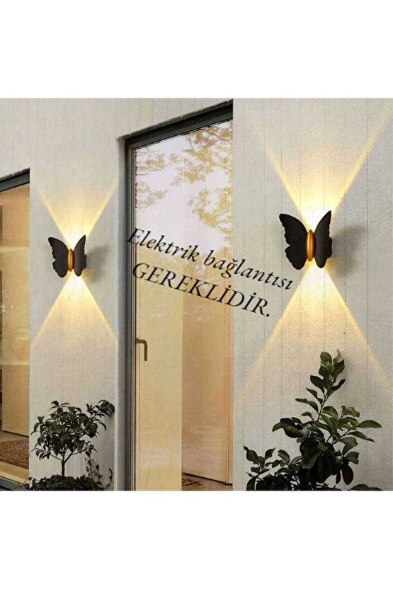 2 Adet Elektrikle Çalışır, 6 Watt Amber Işık Ledli Kelebek Duvar Aplik İç ve Dış Mekan IP65 Aplik