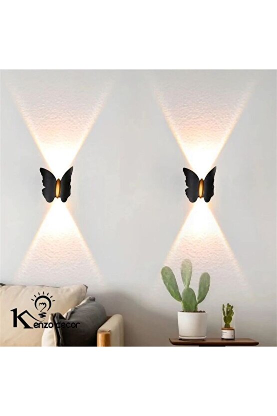 2 Adet Elektrikle Çalışır, 6 Watt Amber Işık Ledli Kelebek Duvar Aplik İç ve Dış Mekan IP65 Aplik