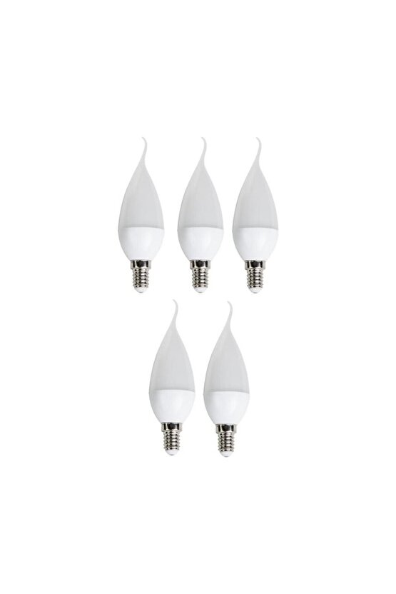 5 Adet Çok Kaliteli E14 Duy 5 Watt, 6400 Kelvin Beyaz Işık Led Ampul, Avize, Şamdan Ampulü Mum Ampul