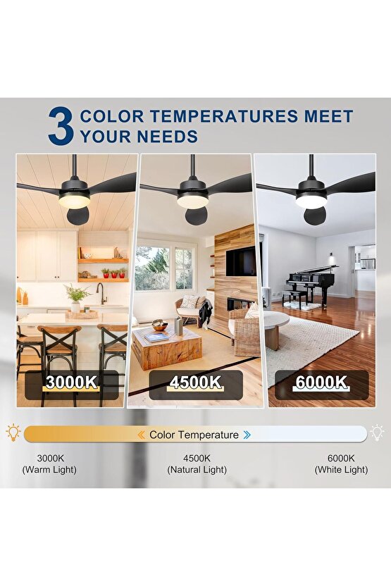 40 Watt, 3 Işık Modlu, 6 Kademeli, Kumandalı, Çok Şık ve Kaliteli Tavan Vantilatörü Ledli Vantilatör