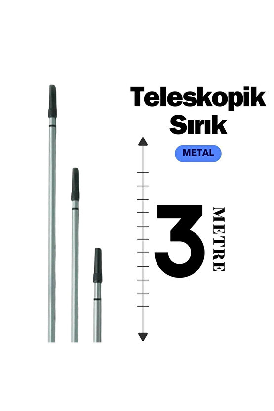 3 Metre, İki Kademeli Teleskopik Metal Saplı Sırık, Boya, Temizlik, Meyve Silkme İçin 3 Metre Sırık