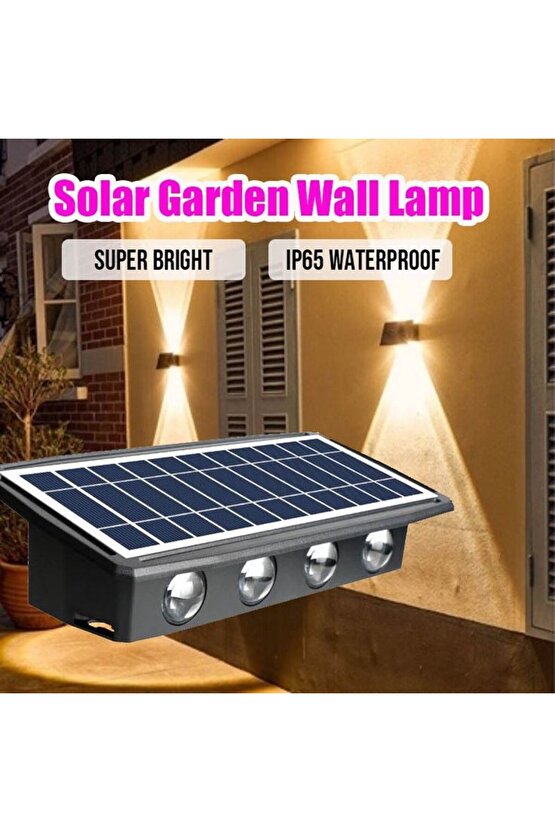 2 Adet 20 Watt, Güneş Enerjisi İle Çalışır Çok Kaliteli Dış Mekan Led Aplik Solar Bahçe Duvar Aplik