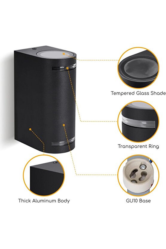 Alüminyum Çift Yönlü Elektrikle Çalışır 14 Watt AMBER IŞIK İç ve Dış Mekan Bahçe Balkon Salon Apliği