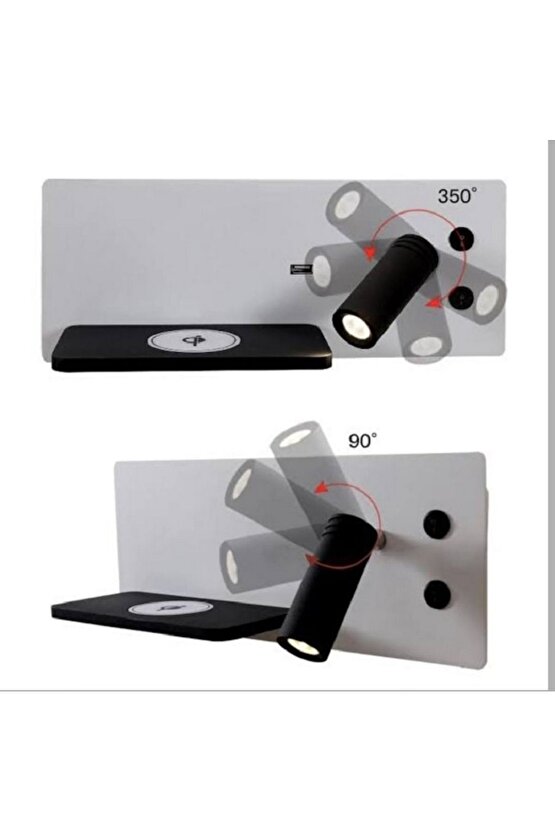 Ekim Aydınlatma Yatak Başı Led Aplik Kablosuz Şarj Okuma Lambası Beyaz Kasa Günışığı Işık Ecn-7701