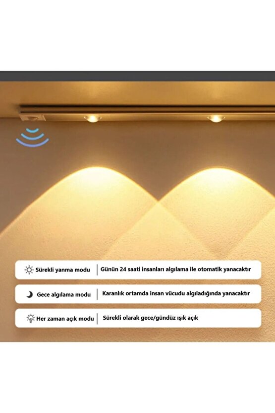 2 Adet 40cm Harekete Duyarlı Sensörlü Usb Şarj Dim Edilebilir Taşınabilir Mutfak Dolap, Gece Lambası