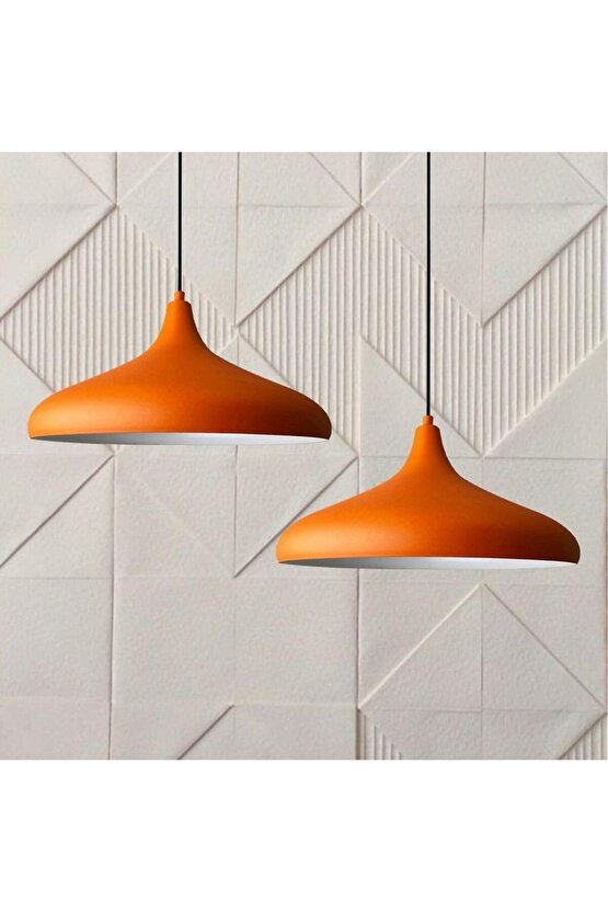 Modern Metal Sarkıt, Salon, Hol, Mutfak Avizesi, Turuncu Renk Metal Avize, 36 Cm Çapında Metal Avize