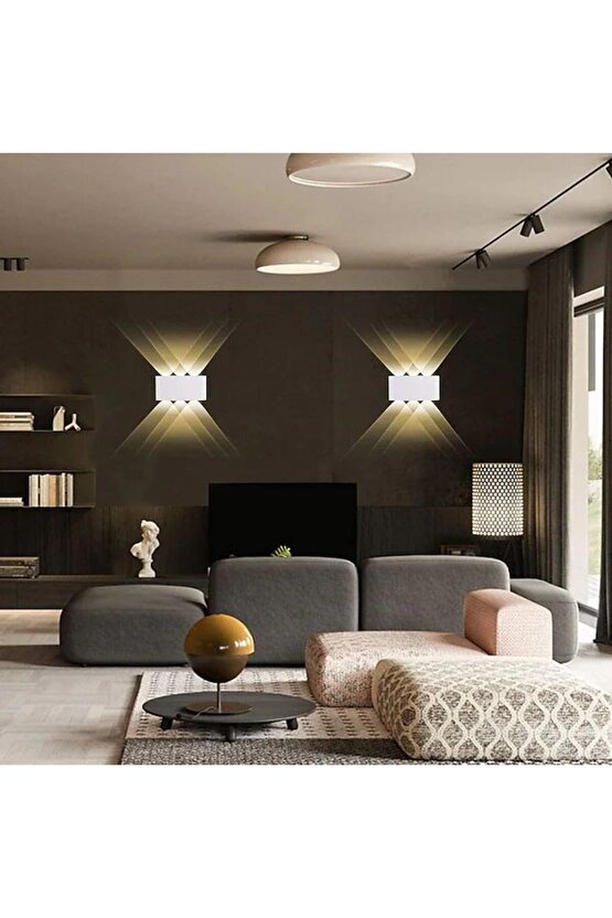 6 Watt, Amber Işık Led Armatür, Modern Işık Desenli Aplik, Haiti Desen Armatür, Iç Dış Mekan Aplik