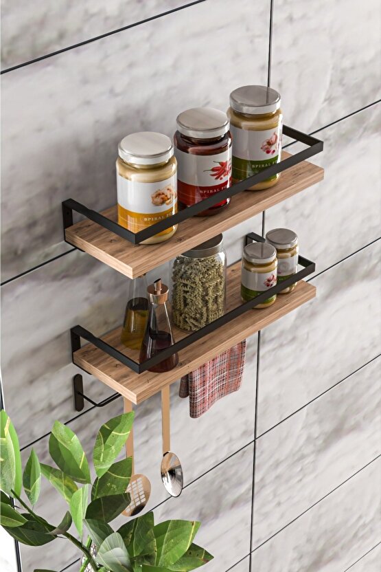 Olea Dekoratif Duvar Rafı Banyo Mutfak Organizer Raf Seti Kaktüs Sukulent Rafı