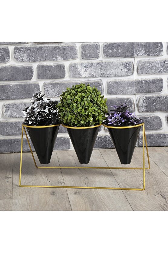 Vıpclass 3 Saksılı Metal Çiçek Standı - Saksılar Dahil - Vgs