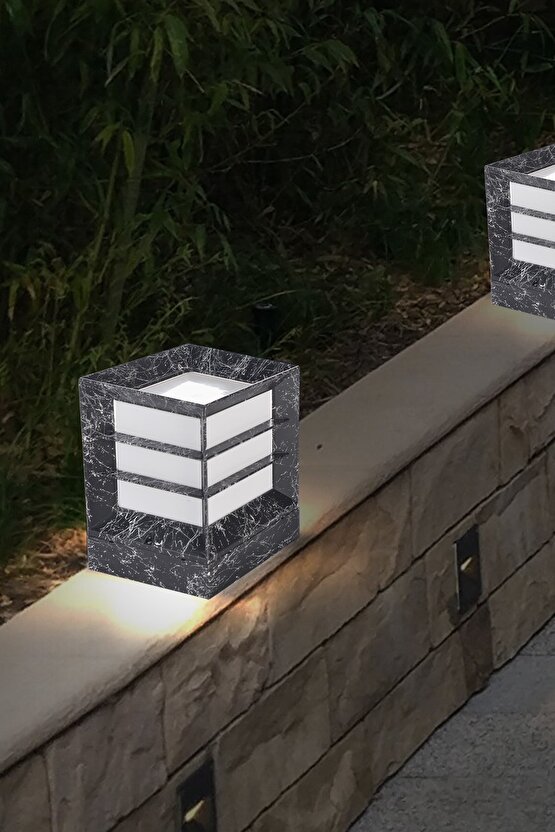 Mermer Desen Plastik 1. Sınıf Kare Küp Bahçe Aydınlatma Armatürü