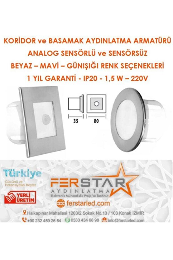 Yuvarlak Beyaz Işık Analog Sensörlü Led Spot Koridor Ve Basamak Armatürü