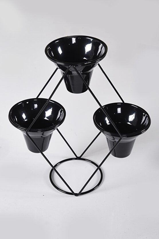 Palmira 3 Saksılı Lüks Metal Çiçek Standı Saksılar Dahil - Bss