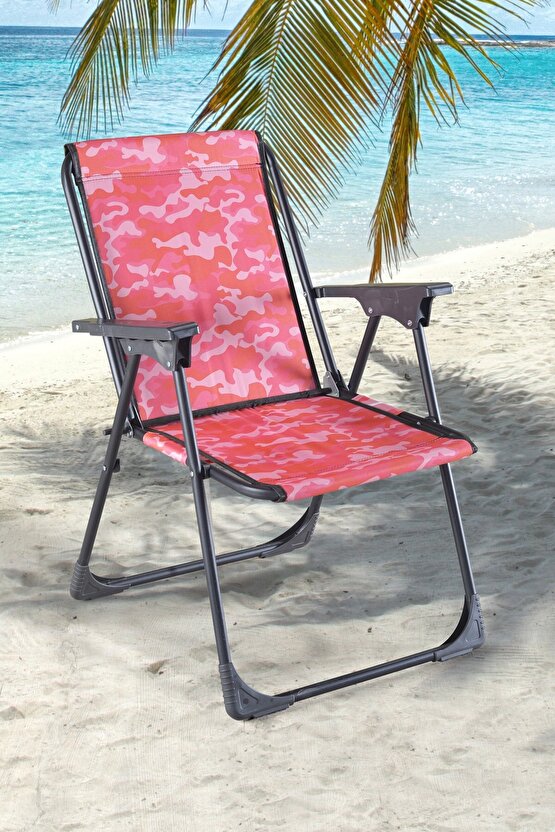 Full Reyon Dijital Baskılı Kamp Deniz Piknik Sandalyesi Pembe Kmj