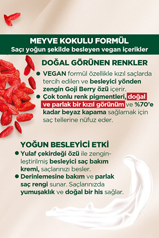 Kalıcı Doğal Renkler  9-7 Doğal Açık Bakır Goji Berry Özü Saç Boyası