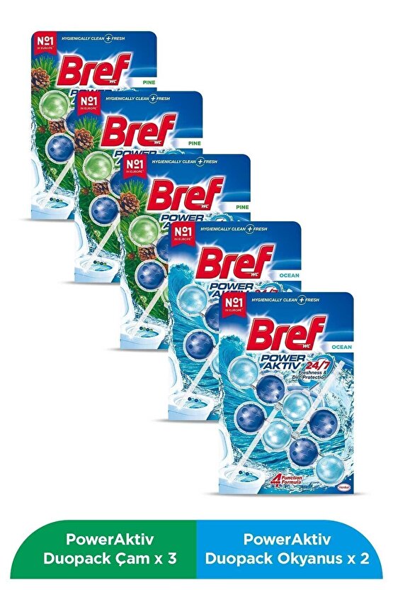 Wc Power Aktiv Duopack Katı Tuvalet Bloğu 3 Çam 2 Okyanus, 5 X 2li Paket