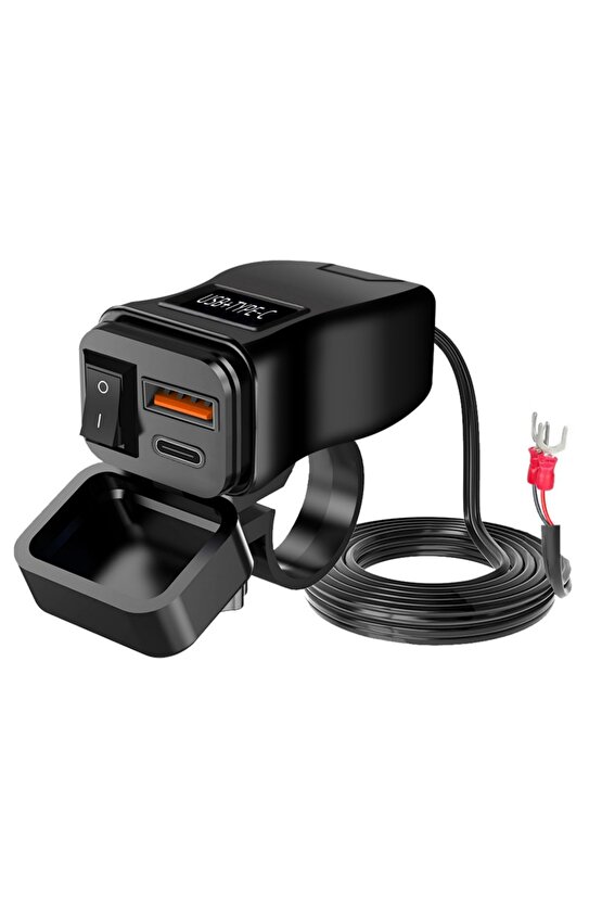 Motosiklet & Elektrikli Bisiklet- Scooter Su Geçirmez Hızlı Şarj Cihazı-USB-Type-C Aç-Kapa Anahtarlı