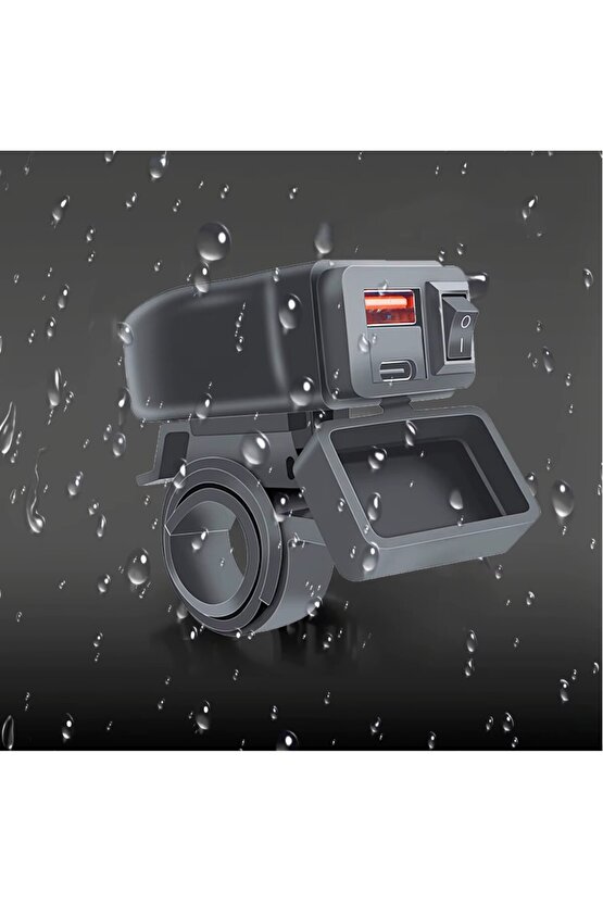 Motosiklet & Elektrikli Bisiklet- Scooter Su Geçirmez Hızlı Şarj Cihazı-USB-Type-C Aç-Kapa Anahtarlı