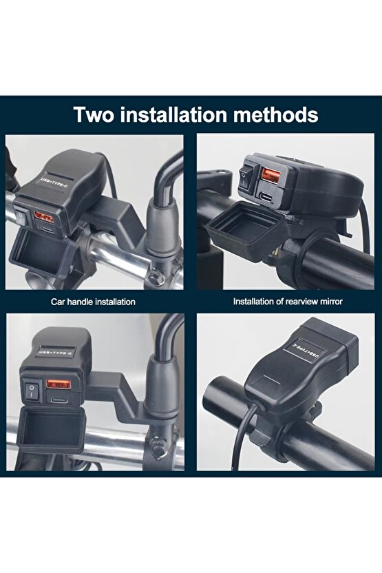 Motosiklet & Elektrikli Bisiklet- Scooter Su Geçirmez Hızlı Şarj Cihazı-USB-Type-C Aç-Kapa Anahtarlı