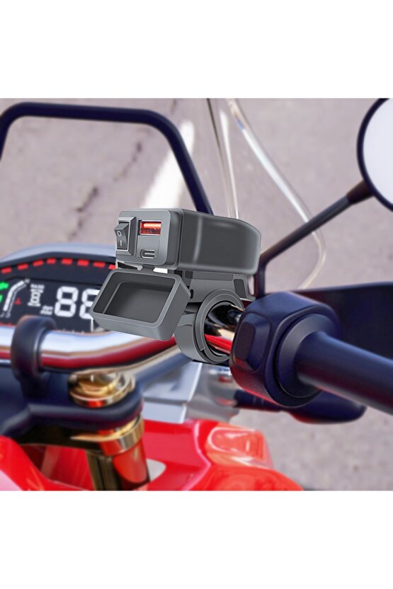 Motosiklet & Elektrikli Bisiklet- Scooter Su Geçirmez Hızlı Şarj Cihazı-USB-Type-C Aç-Kapa Anahtarlı