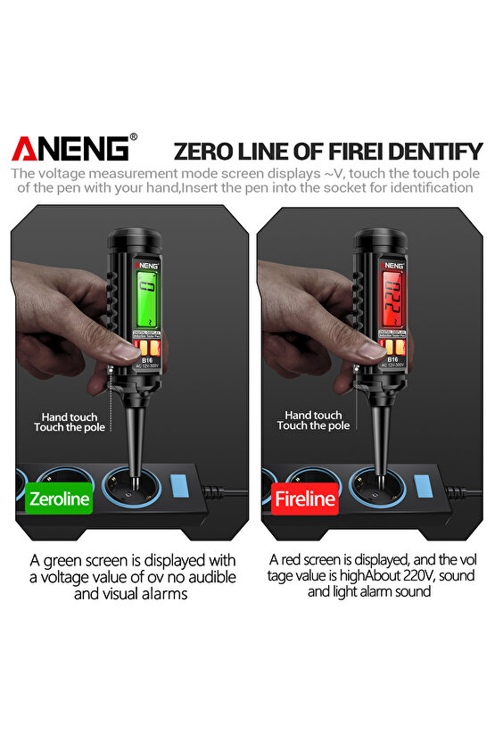 LCD Ekranlı Dijital Kontrol Kalemi ANENG 12V-300V SesliIşıklı Uyarı FazNötr-Kablo Kopukluk Bulucu
