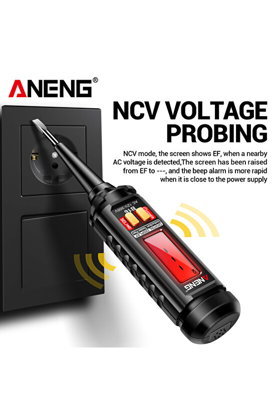 LCD Ekranlı Dijital Kontrol Kalemi ANENG 12V-300V SesliIşıklı Uyarı FazNötr-Kablo Kopukluk Bulucu
