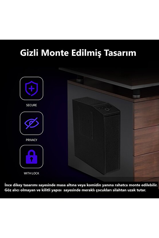 Şifreli Parmak İzli Çelik Silah Kasası - Otomatik Açılır Gizli Tabanca Kasası Ev ve Ofis Tipi