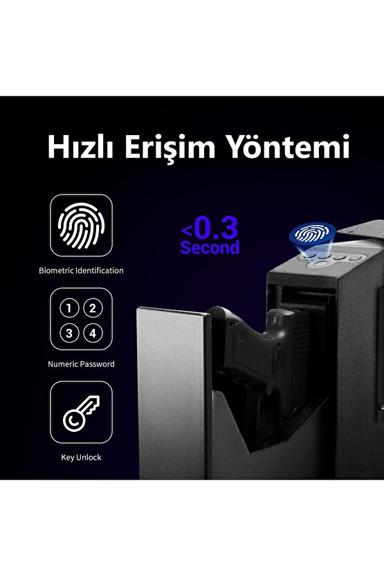 Şifreli Parmak İzli Çelik Silah Kasası - Otomatik Açılır Gizli Tabanca Kasası Ev ve Ofis Tipi