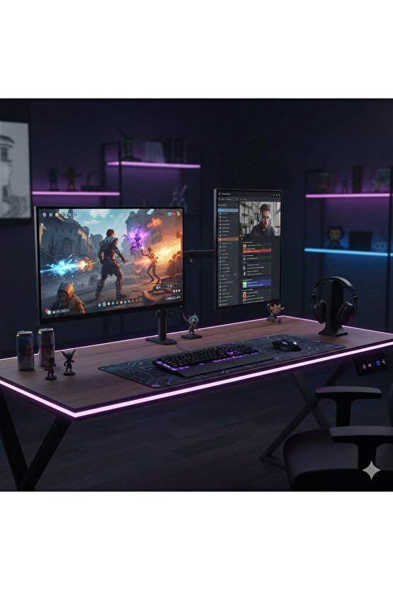 Çift-İki Kollu Monitör Tutucu Çelik Alışımlı Ergo- Yüksekliği Ayarlanabilir Monitör Standı 13-32