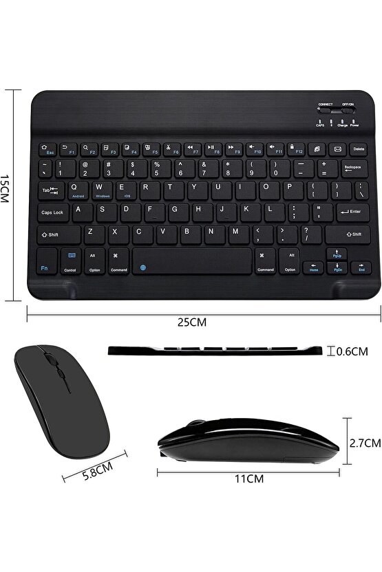 Apple iPad A16 11 Tablet Için Uyumlu Slim Şarjlı Bluetooth Klavye Ve Mouse Seti