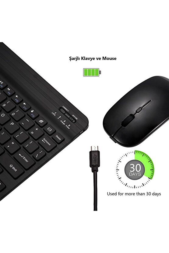 Apple iPad A16 11 Tablet Için Uyumlu Slim Şarjlı Bluetooth Klavye Ve Mouse Seti