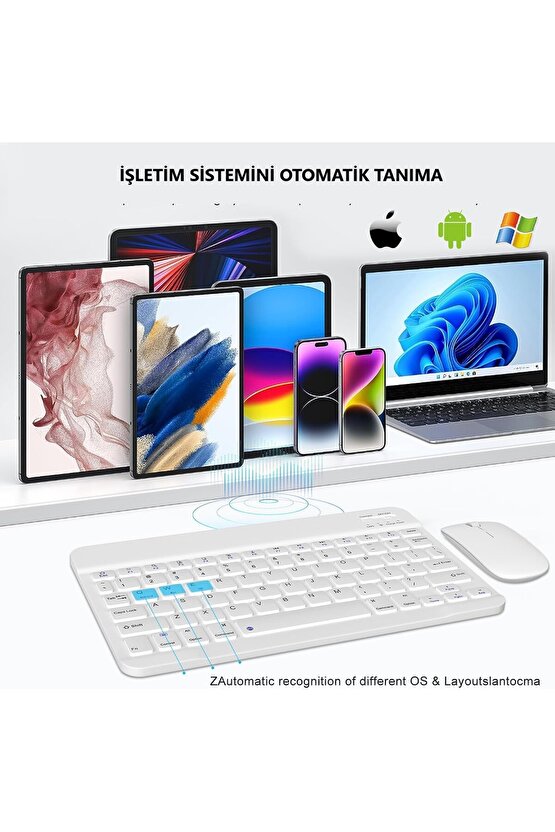 Apple iPad A16 11 Tablet Için Uyumlu Slim Şarjlı Bluetooth Klavye Ve Mouse Seti
