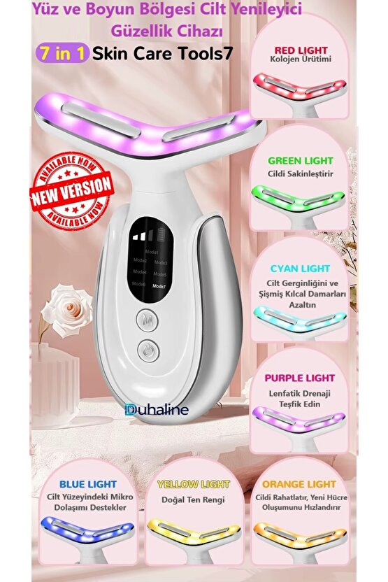 Yeni Nesil 7 Modlu LED Işıklı & EMS Mikro Akımlı Yüz Masaj Kırışıklık Gıdık Giderici Güzellik Cihazı