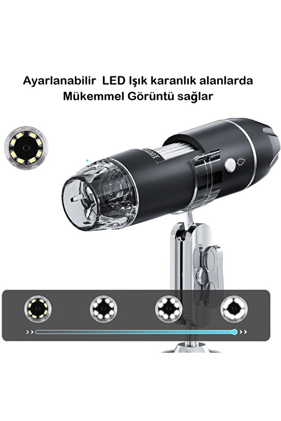 Dijital Mikroskop 1600X Zoom 8 LED Taşınabilir Saç ve Cilt Analiz Cihazı - IOS ve Android Uyumlu